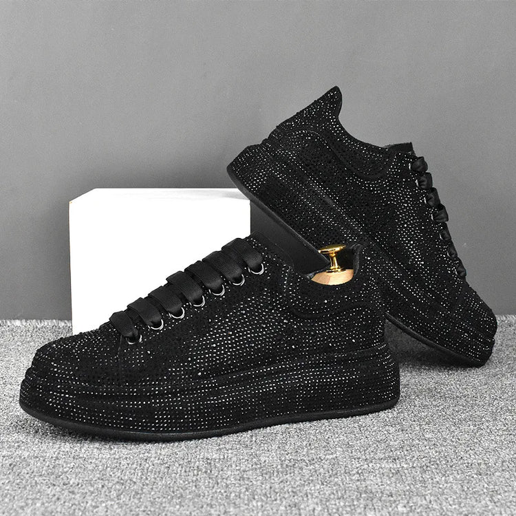 men's luxury fashion punk hip hop platform shoes lace-up cow suede leather rhinestone derby shoe designer sneakers mans footwear