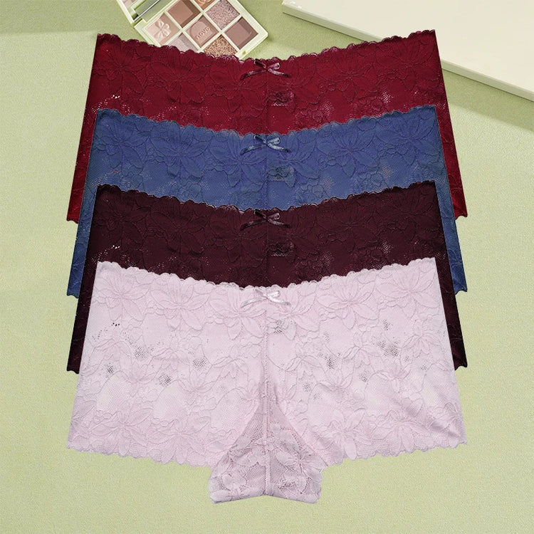4Pcs/Set Women's Lace Panties Sexy Perspective Underwear Female Hollow Out Comfortable Underpants Low-Waist Breathable Lingerie