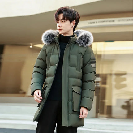 Windproof Breathable Thick Padded Down Winter Thick Windproof Warm with Hat Long Cotton Goose Down Men's Woman Outdoor