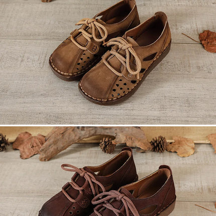 Women's Leather Slip-on Sandals 2026 New Style, Women's Thick Sole Sandals, Retro Mom Style Shoes with Holes, Women's Luxury Sandals