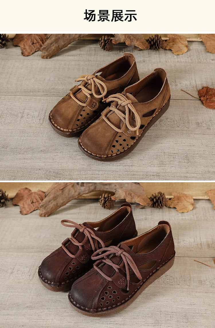 Sandali Slip-on in Pelle da Donna 2026 Nuovo Stile, Sandali con Suola Spessa da Donna, Scarpe Retrò Stile Mamma con Fori, Sandali di Lusso da Donna