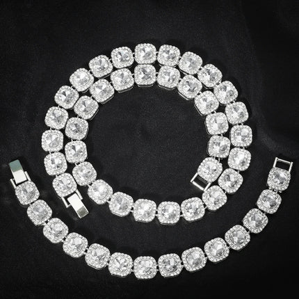 2024 NEW Men Women Hip Hop tennis Chain Necklace 13mm Square CZ Stone Iced Out Bling Cuban Chains Necklace Fashion Charm Jewelry PlatiNum