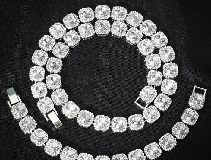 2024 NEW Men Women Hip Hop tennis Chain Necklace 13mm Square CZ Stone Iced Out Bling Cuban Chains Necklace Fashion Charm Jewelry PlatiNum