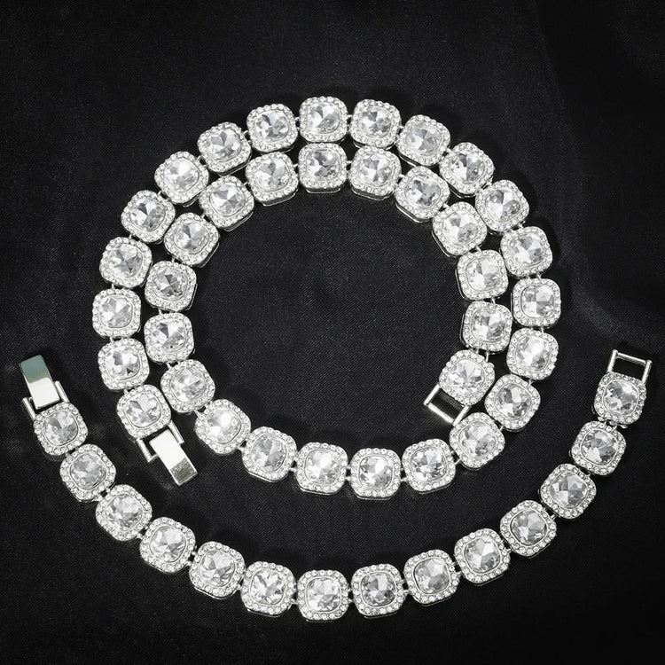 2024 NEW Men Women Hip Hop tennis Chain Necklace 13mm Square CZ Stone Iced Out Bling Cuban Chains Necklace Fashion Charm Jewelry PlatiNum