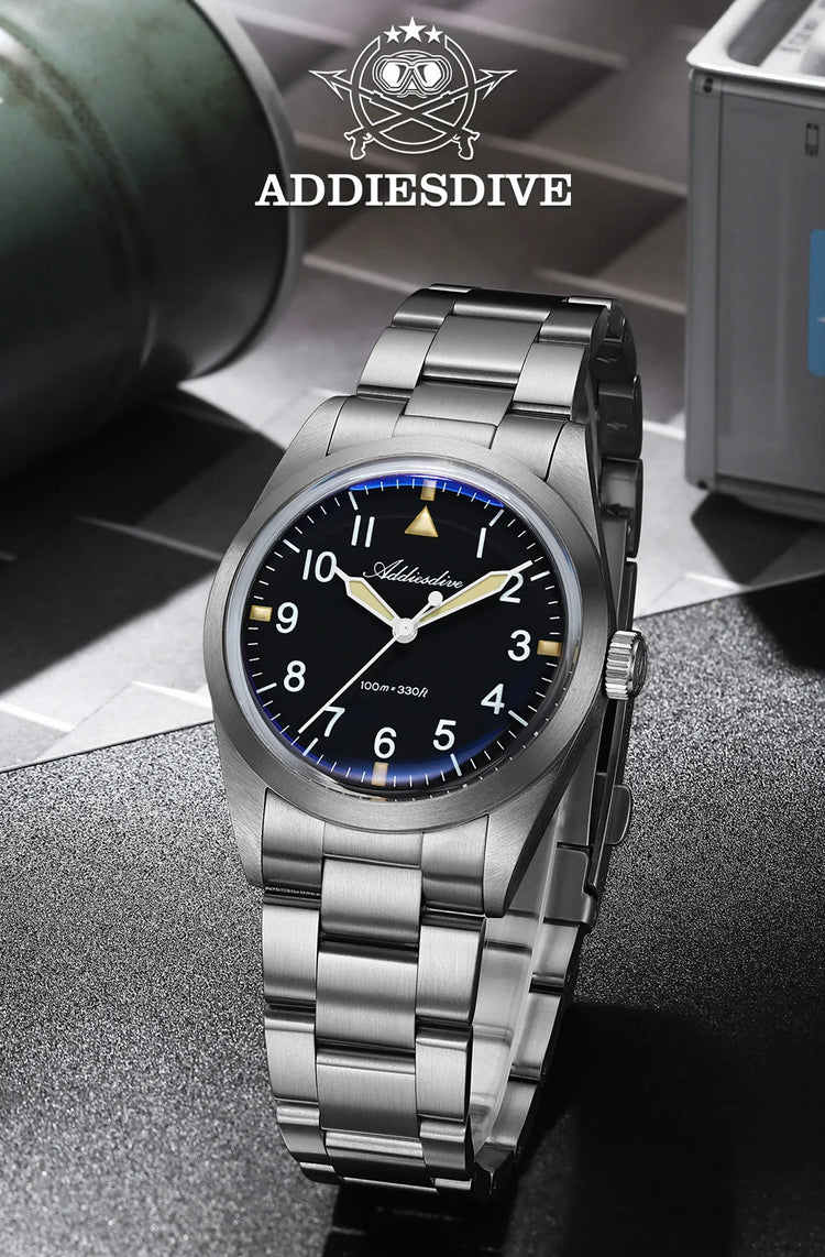 ADDIESDIVE 36mm Men's Luxury Watch VH31 Titanium Alloy  Watch Super Luminous 100m Waterproof Men's Luminous Quartz Watches