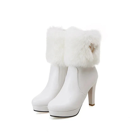 White Ankle Boots Women Platform Short Shoes Fashion V Buckle High Heels White Black Autumn Winter Ladies Ankle Boots Pink 34-43