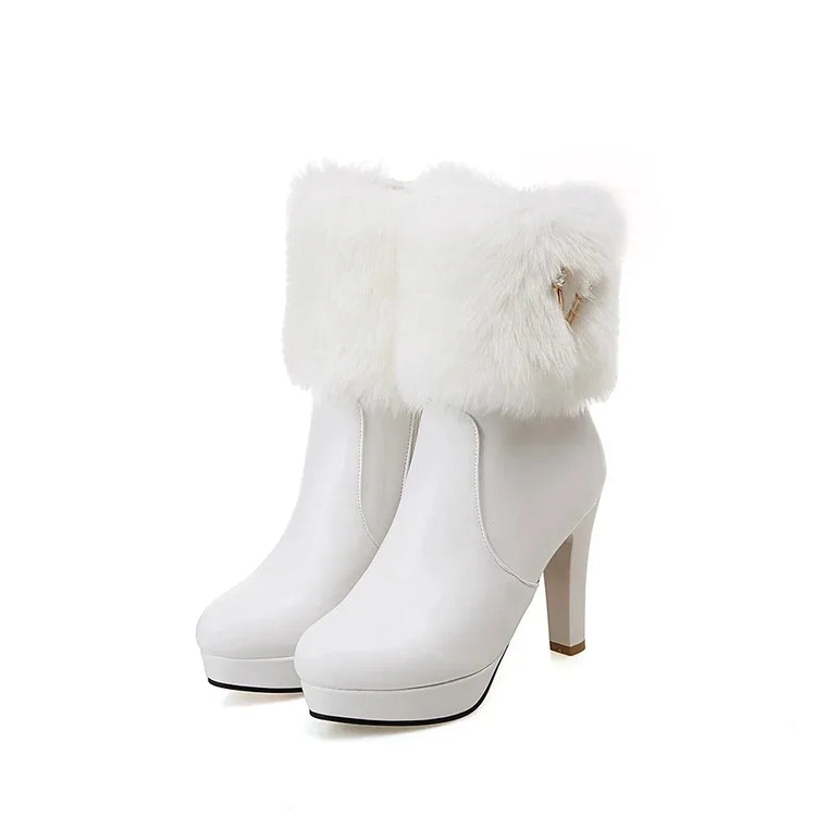 White Ankle Boots Women Platform Short Shoes Fashion V Buckle High Heels White Black Autumn Winter Ladies Ankle Boots Pink 34-43