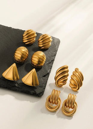 Orecchini a Perno Geometrici a Forma di C Multistrato Placcati in Oro 18K, Antiruggine, in Acciaio Inossidabile per Donne platinumshop