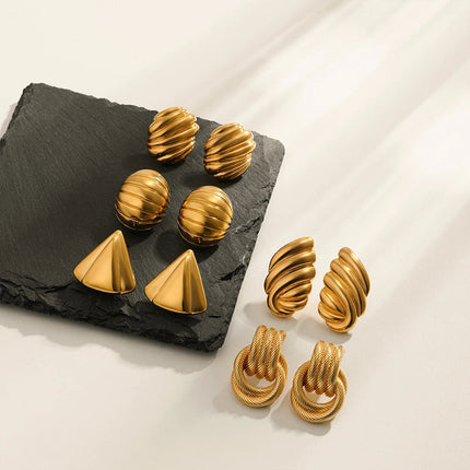 Orecchini a Perno Geometrici a Forma di C Multistrato Placcati in Oro 18K, Antiruggine, in Acciaio Inossidabile per Donne platinumshop