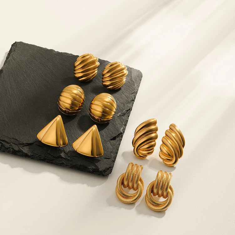 Orecchini a Perno Geometrici a Forma di C Multistrato Placcati in Oro 18K, Antiruggine, in Acciaio Inossidabile per Donne platinumshop