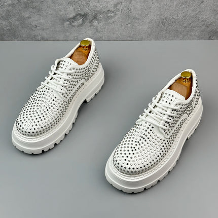 Luxury Designer Rivets Men Leather Casual Shoes Fashion Breathable Height Increasing Male Brogue Derby Shoes Zapatillas Hombre
