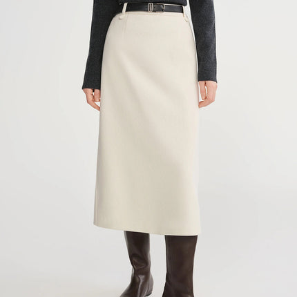 DUSHU Classic Long and Short Elastic Waist A-line Skirt 2025 Winter Skirt for Women Solid Simple Commuting Office Ladies College PlatiNum
