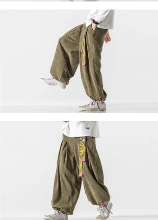 Cineserie Cintura Pantaloni da uomo Moda Pantaloni sportivi larghi Harajuku Pantaloni da jogging Hip Hop Velluto a coste Coppia casual Pantaloni Harem M-5XL