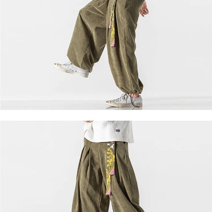 Cineserie Cintura Pantaloni da uomo Moda Pantaloni sportivi larghi Harajuku Pantaloni da jogging Hip Hop Velluto a coste Coppia casual Pantaloni Harem M-5XL