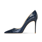 2025 New Blue Crocodile Leather High Heels Women Pointed Toe Stiletto Elegant Office Shoes