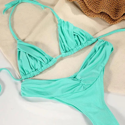 Costume da bagno bikini con pieghe sexy Micro bikini solido Costume da bagno donna Triangolo femminile Costume da bagno da spiaggia platinumshop