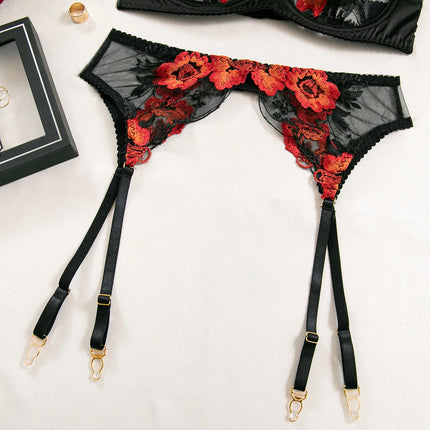 Krasapt Luxury Floral Embroidery Lingerie 2Pcs Sets Sensual Mesh See Through Bra And Panty Garter Erotic Suits Delicate Bilizna