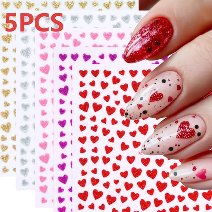 8pc 3D Mixed Color Heart Nail Stickers Valentines' Day Sweet Red Pink Love Selfadhesive Nail Decoration Decals Manicure 2027