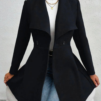 Women's Autumn Winter Yellow Woolen Coat Elegant Lapel Double Button Slim Fit Mid-Length Overcoat Casual Long Sleeve Outerwear F