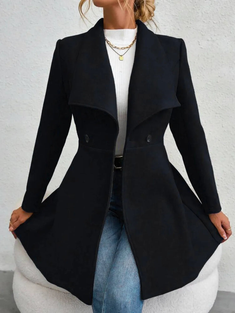 Women's Autumn Winter Yellow Woolen Coat Elegant Lapel Double Button Slim Fit Mid-Length Overcoat Casual Long Sleeve Outerwear F