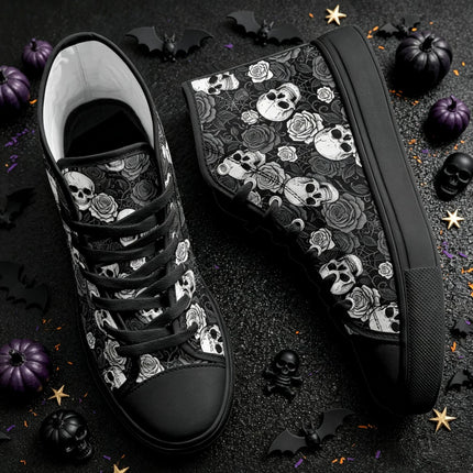 XIXIRIMIDO Red Canvas Sneakers Men New Canvas Sneakers Halloween Shoes Woman Comfortable High-Top Canvas Shoes Skull Pattern