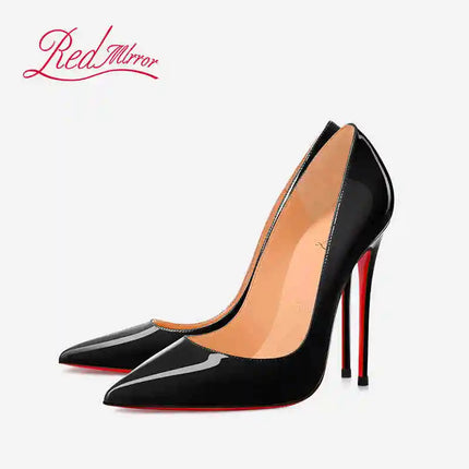 Tacchi alti eleganti da donna neri Fondo rosso lucido Tacchi da donna di marca di lusso 2025 tendenza Punta a punta Décolleté da festa sexy Scarpe da donna
