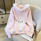 Women's Pink Hooded Long Sleeve Cute Overhead Sweater Y2K Japanese Style 2000S College Retro Autumn Winter Warm Sweater Clothes