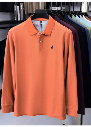Polo à manches longues de marque haut de gamme 100 % coton, nouveau t-shirt décontracté à revers pour homme d'affaires, confort de luxe avec broderie Paul poney