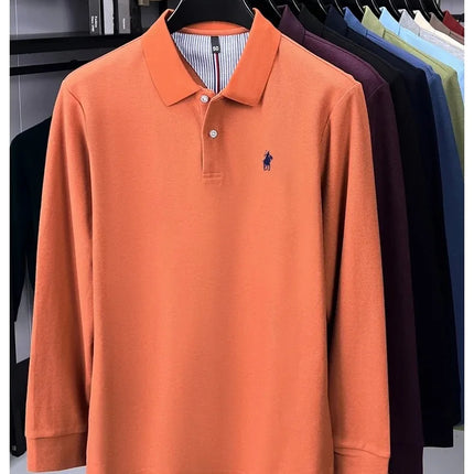 High-end branded long-sleeved polo shirt, 100% cotton, new business men's leisure lapel t-shirt, luxury comfort with Paul pony embroidery
