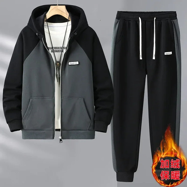 Big size thick hoodie set for men autumn winter casual plus size cardigan jacket hooded two-piece set 170kg 11xl suits for men