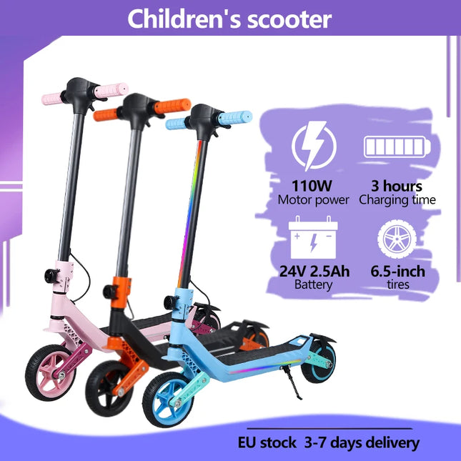 Monopattino elettrico leggero per bambini con luci, autonomia massima di 15/7/6 km, 2/3 modalità (8-16 km/h), per bambini dai 6 ai 14 anni, monopattino elettrico pieghevole da 6,5 pollici con 3 livelli di illuminazione