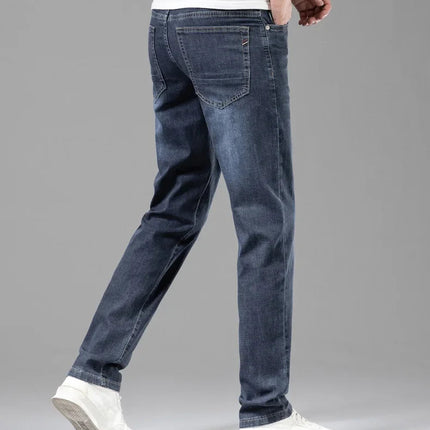 Summer Thin Men's Elastic Cotton Jeans Fashion Gray Comfortable Business Straight Casual Pants Brand Male Clothes Trousers PlatiNum