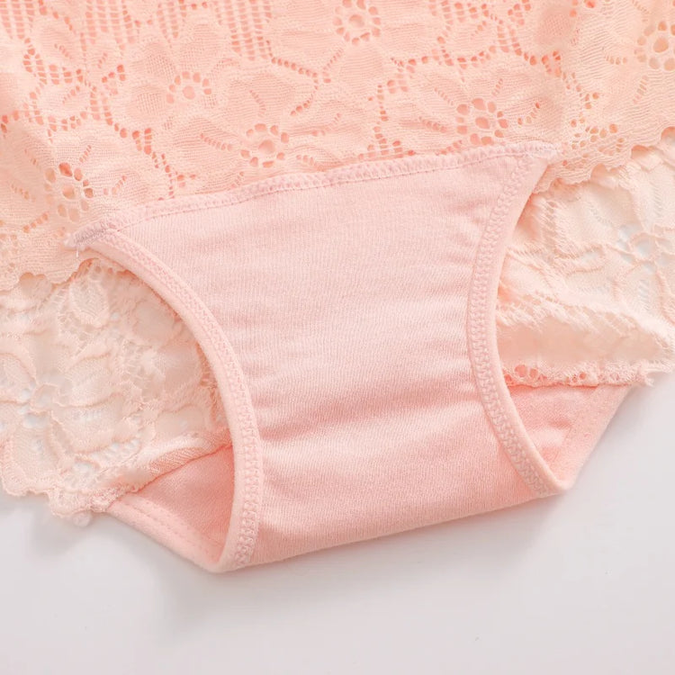 4PCS/SET Women's Sexy Lace Panty Hollow Out High Waist Women's Briefs Breathable Comfortable Underwear Plus Size Women Lingerie