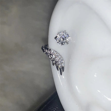 1pcs Silver Color Wing 316L Stainless Steel Ear Bone Nail for Women New Fashion Full of Rhinestone Earrings Accessories for Ear PlatiNum