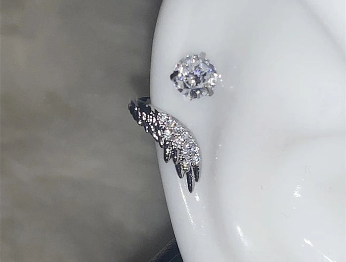 1pcs Silver Color Wing 316L Stainless Steel Ear Bone Nail for Women New Fashion Full of Rhinestone Earrings Accessories for Ear PlatiNum