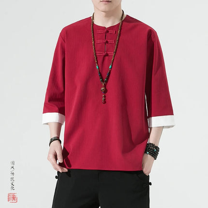Camicie estive Uomo Stile cinese Kung Fu Tai Chi Camicette casual traspiranti tinta unita Uomo Cardigan tradizionale retrò Tang Suit