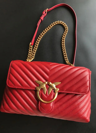 Nuova Borsa a Tracolla/Crossbody da Donna 2026 Ispirata a Pinko in Tweed con Cigno, in Vera Pelle