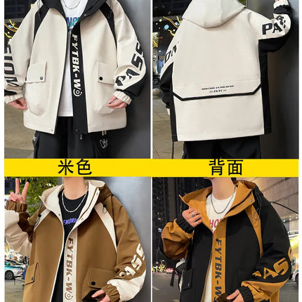 Fashion 2026 Spring Autumn Men's Casual Hooded Jackets Youth High Quality Streetwear Loose Coat Outdoor Windbreaker Top Clothing