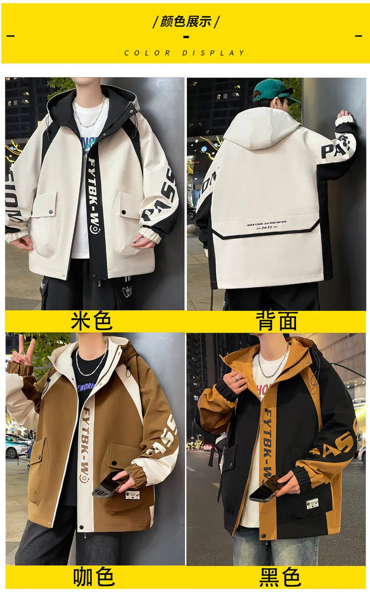 Fashion 2026 Spring Autumn Men's Casual Hooded Jackets Youth High Quality Streetwear Loose Coat Outdoor Windbreaker Top Clothing