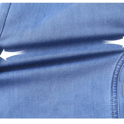 New Ice Silk Thin Denim Jeans for Men Blue Straight Stretch Cotton Denim Pant Business Casual Lightweight Trousers Spring Summer
