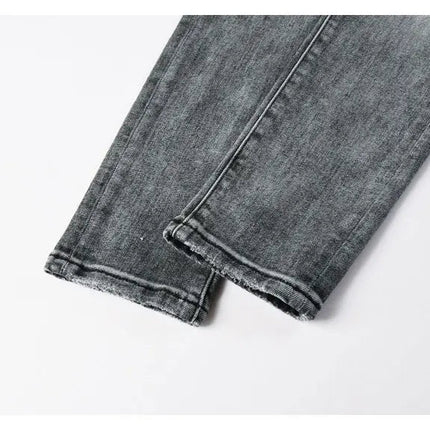 Street Designer Fashion Men Jeans Retro Gray Stretch Skinny Fit Patched Ripped Jeans Men Brand Hip Hop Y2K Denim Pants Hombre PlatiNum