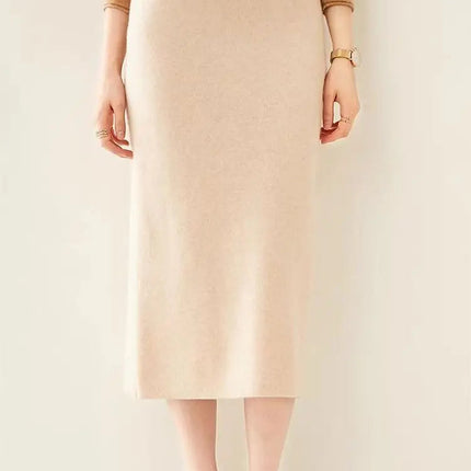 Korean Winter Cashmere Knitted Long Skirts For Women Fashion Mid-length High Waist A-line Skirts Female Wool Bottoms PlatiNum