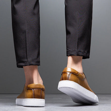 New Men Casual Sports Vulcanized Shoes Comfortable Fashionable Flat Heeled Leather Shoes Outdoor Driving Travel Brand Shoes Men