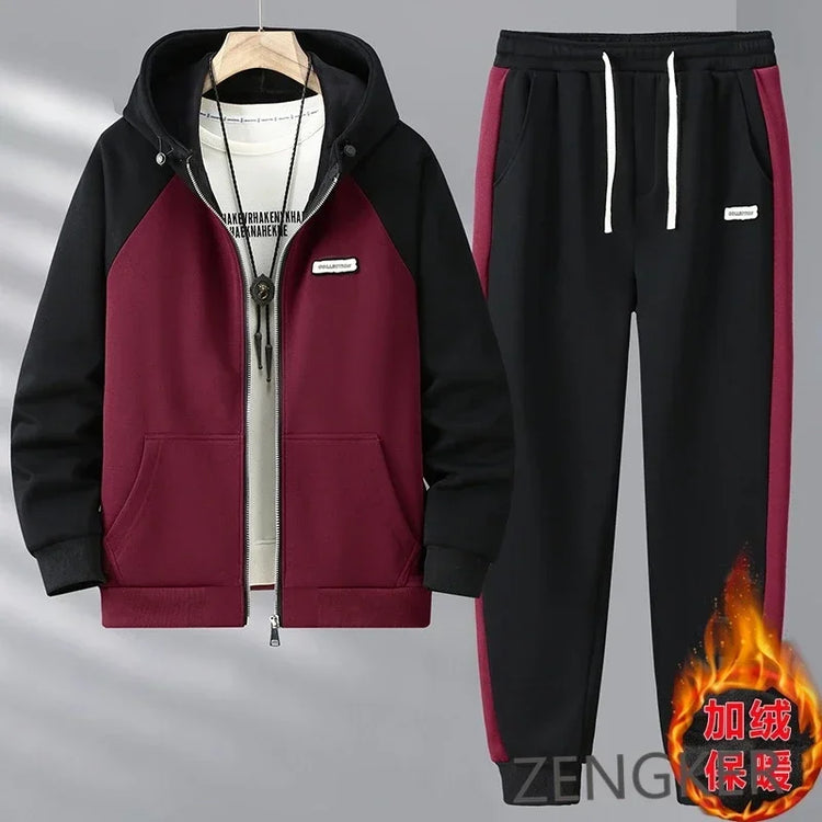 Big size thick hoodie set for men autumn winter casual plus size cardigan jacket hooded two-piece set 170kg 11xl suits for men