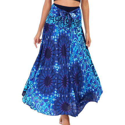 Boho Gonne Donna Rayon Beach Abito lungo Estate Bohemian Jupe Longue Femme Elastico in vita Stampa Fasciatura floreale Halter Hippie platinumshop