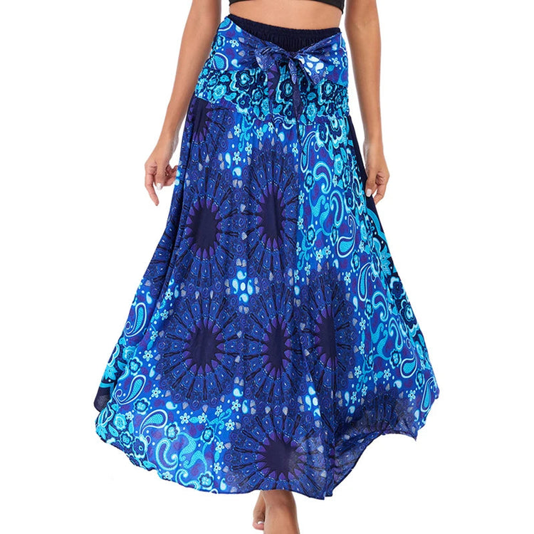 Boho Gonne Donna Rayon Beach Abito lungo Estate Bohemian Jupe Longue Femme Elastico in vita Stampa Fasciatura floreale Halter Hippie platinumshop