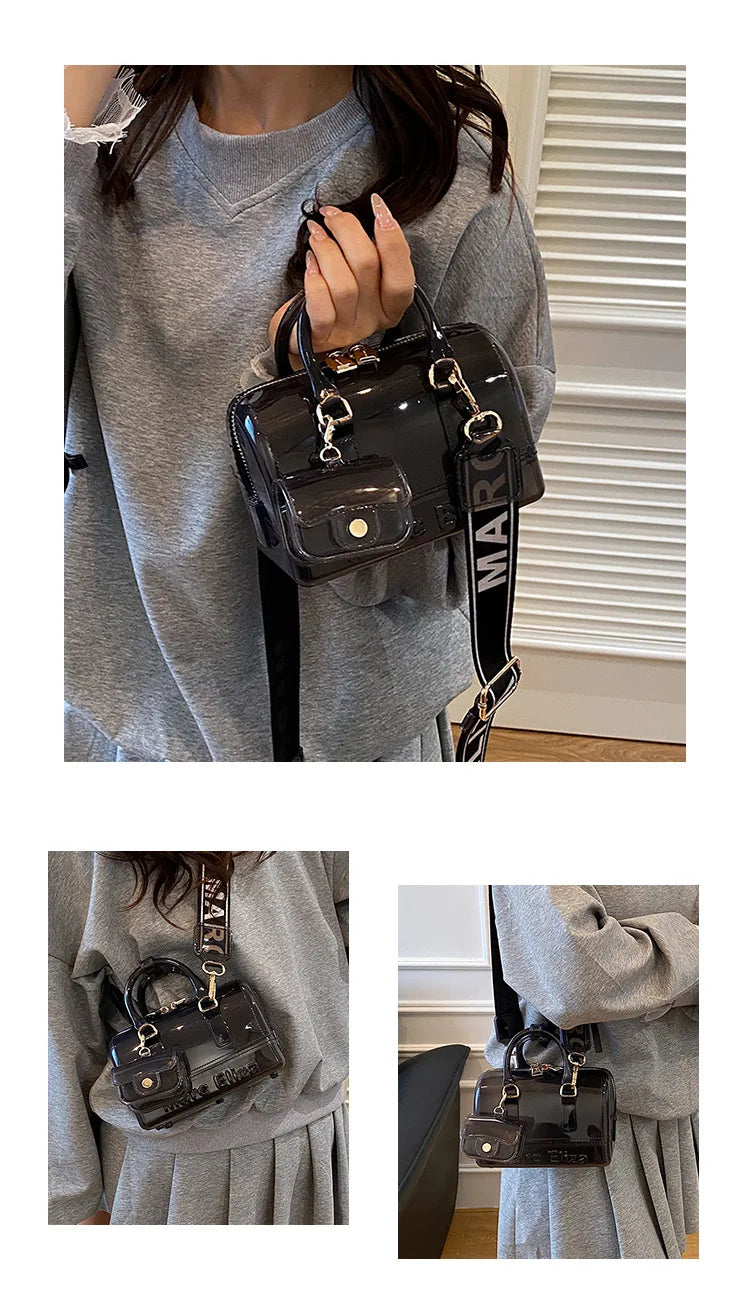 Borsa da Spiaggia in PVC Trasparente 2025, Stile Coreano, Borsa a Tracolla Fresca e Dolce in Silicone, Misura Media con Chiusura a Cerniera