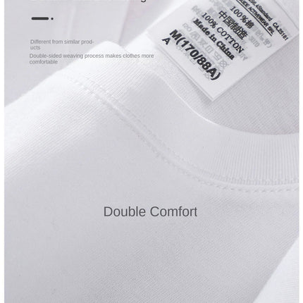 Beige 300g Heavyweight Cotton Short Sleeved T-shirt Summer Round Neck Loose and Base Shirt for Men Women Basic Tee PlatiNum