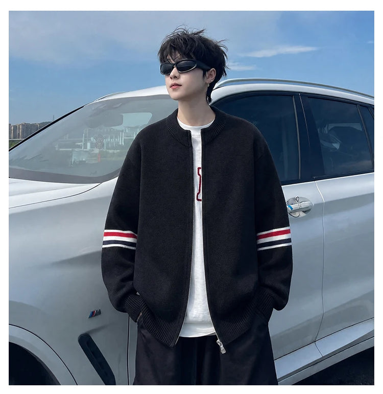 High Quality Fashion Knitted Jacket Men New color blocked striped designer brand casual sweater cardigan autumn warm thick coat