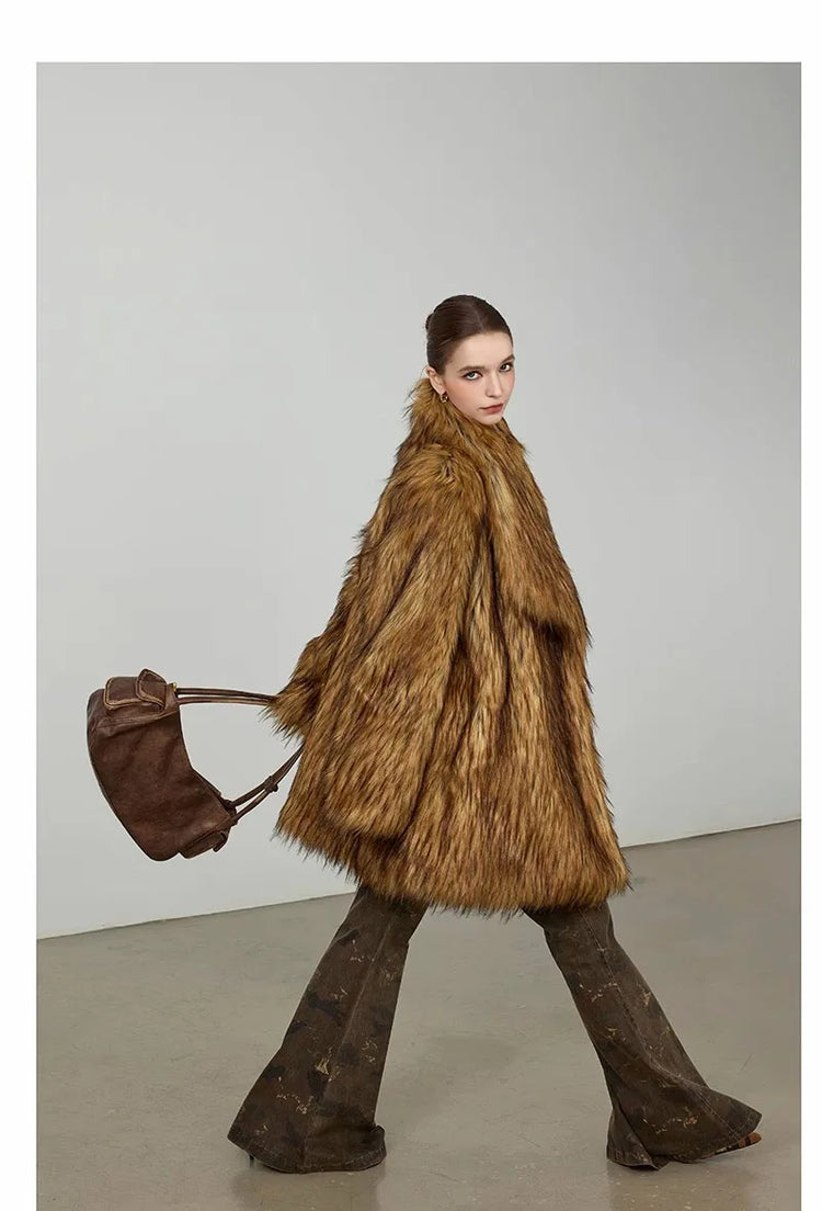 ZADORIN New in Coats & Jackets Luxury Winter Clothes Woman Lapel Long Brown Faux Fur Coat Loose Fluffy Jacket Woman Fur Coats